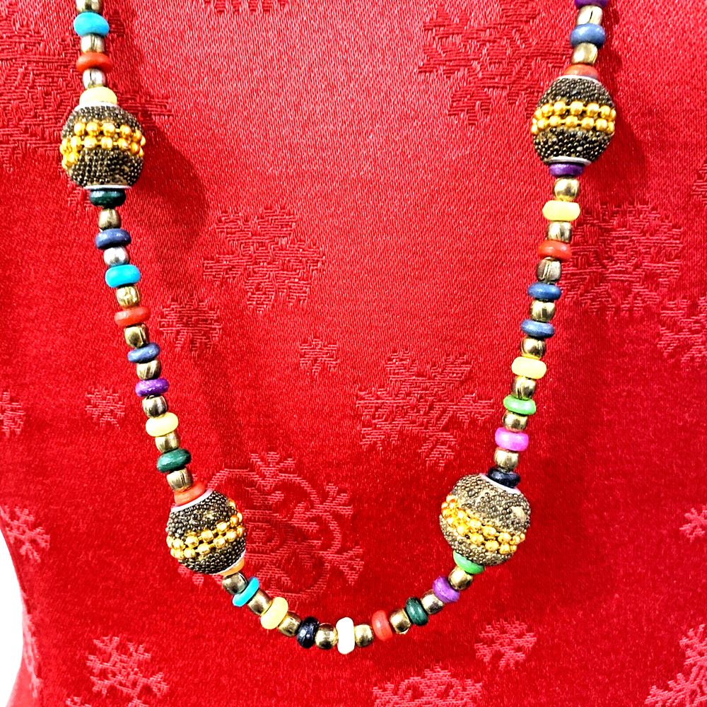 Boho Beaded Necklace Single Loop Multi Color Beads Southwestern Festival Chic